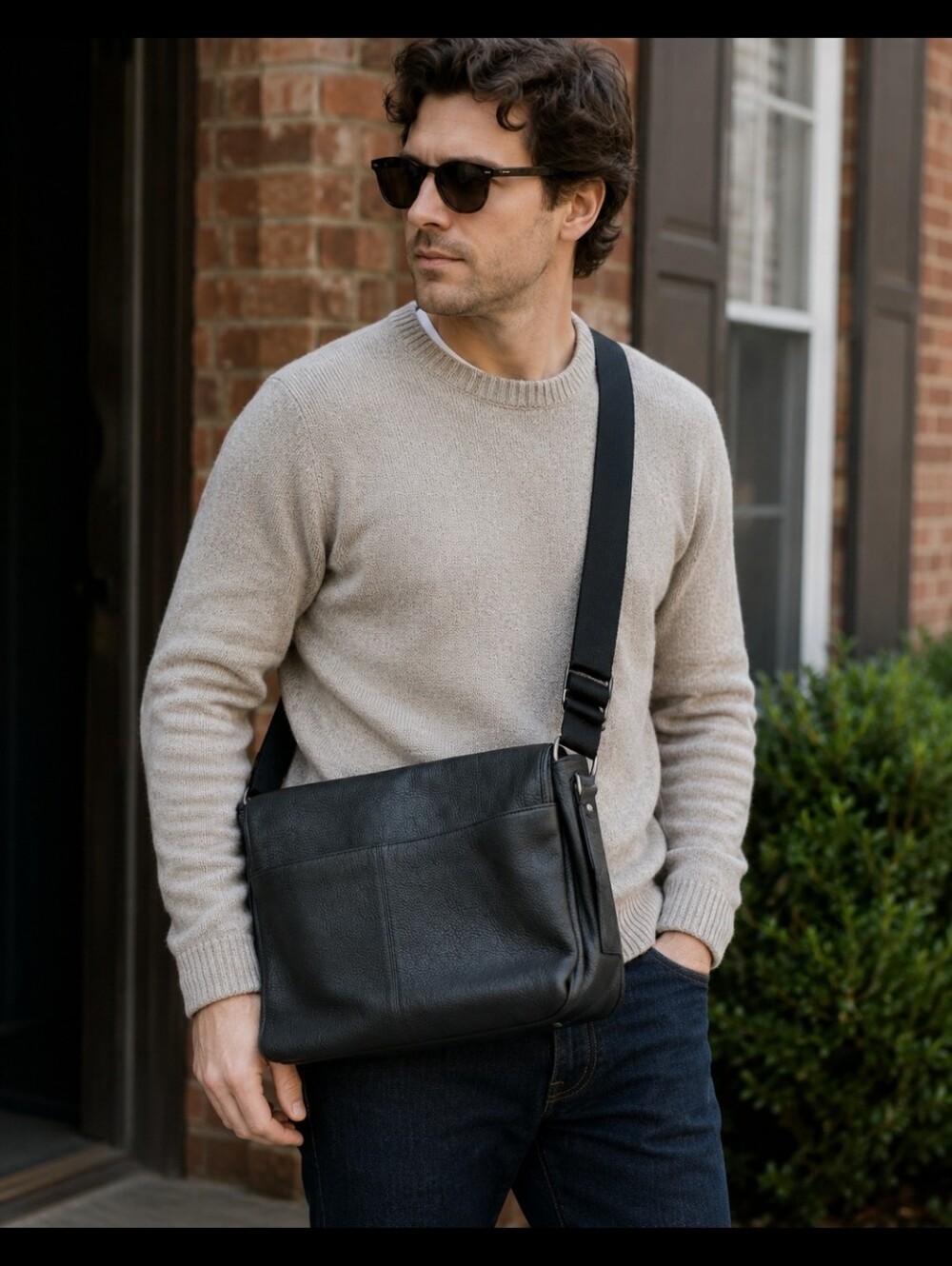 Ecco Pebbled Leather Crossbody Messenger Bag